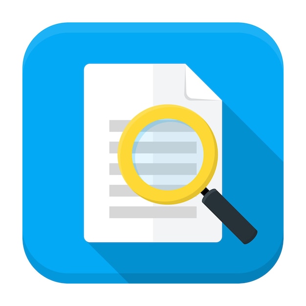 Ilustração em vetor de pesquisa de documentos. ícone quadrado do app plana com sombra longa.