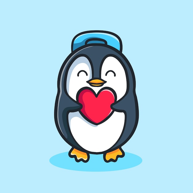 Ilustração em vetor de pinguim abraçando o amor pelo adesivo de mascote do personagem dos namorados