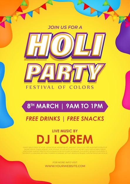 Vetor ilustração em vetor de plano de fundo do modelo de convite para festa happy holi