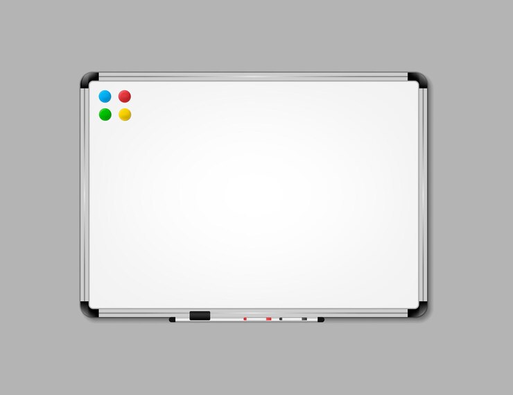 Vetor ilustração em vetor de quadro branco com fabricantes coloridos e apagador isolado no fundo