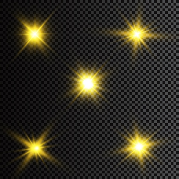 Ilustração em vetor de raios de luz abstratos flare um conjunto de estrelas luz e brilho