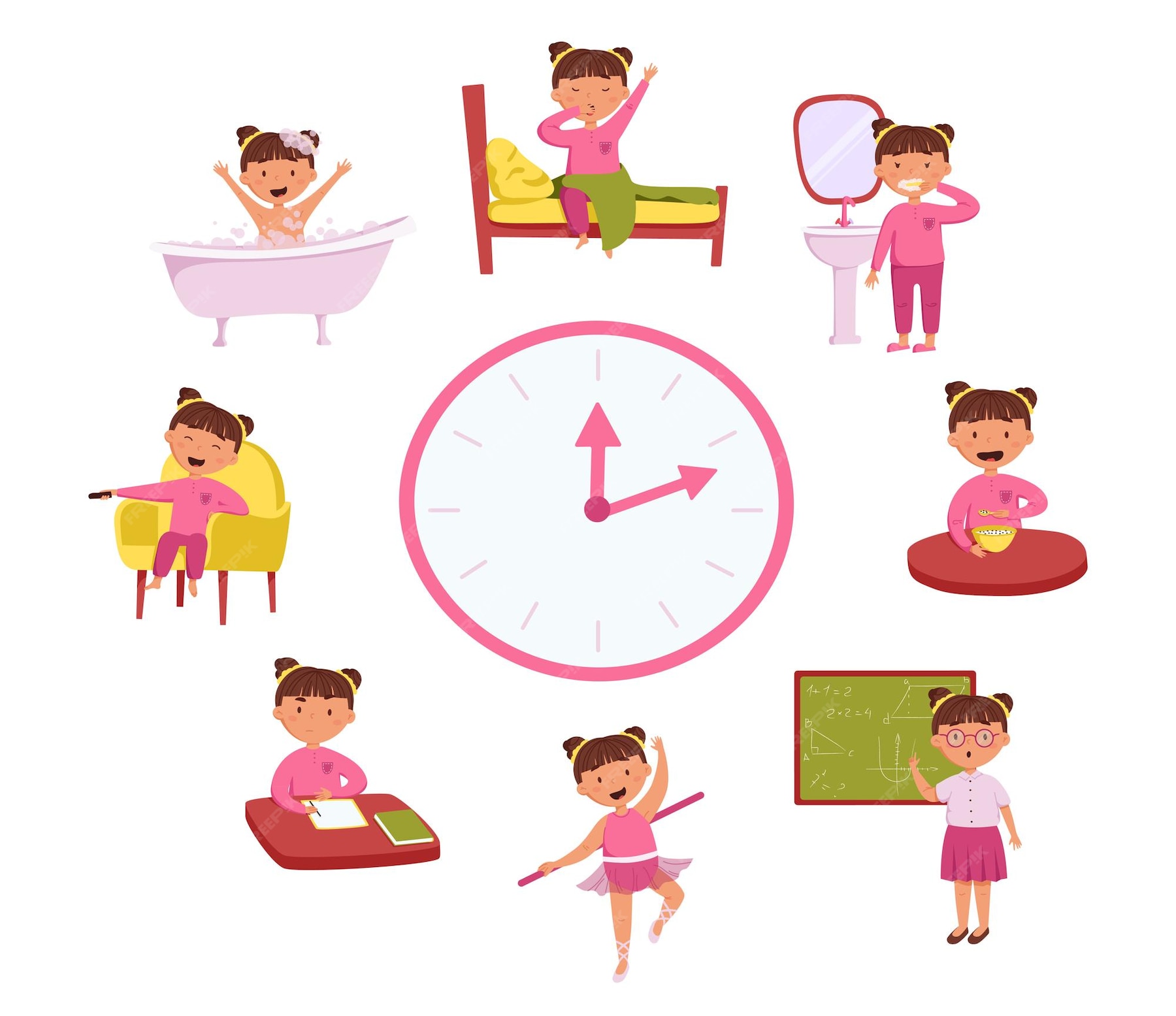 ilustra-o-em-vetor-de-rotina-di-ria-infantil-linda-garota-alegre