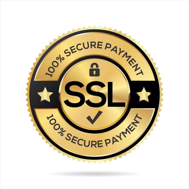 Vetor ilustração em vetor de rótulo preto e ouro com certificação ssl