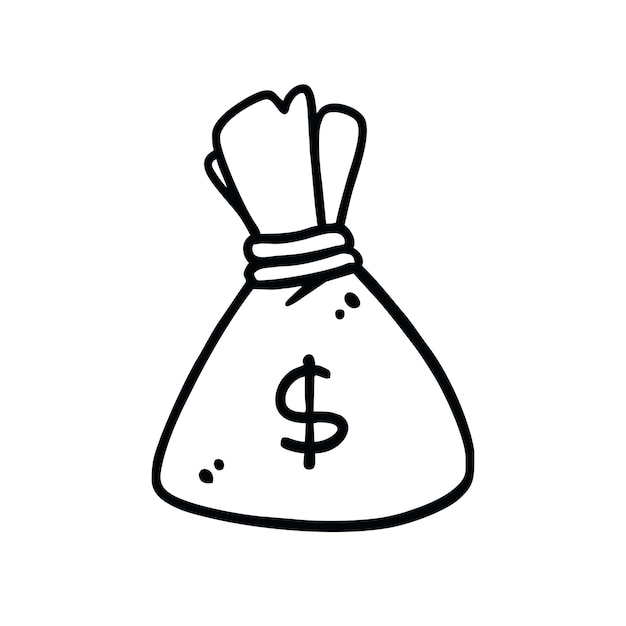Ilustração em vetor de saco de dinheiro desenhado à mão Doodle estilo de arte