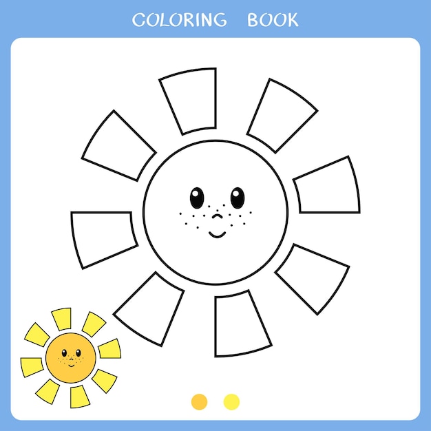 Ilustração em vetor de sol fofo para livro de colorir