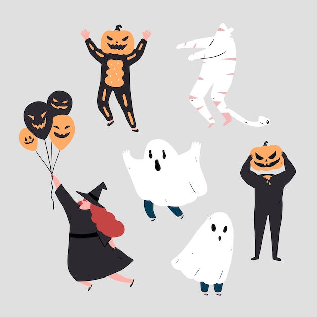 Ilustração em vetor de trajes engraçados de halloween conjunto isolado em whitex9