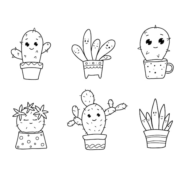 Vetores de Jogo Do Vetor Do Cacto Preto E Branco Bonito Do Esboço Isolado  No Fundo Branco Família Cactus Ilustração Desenhada Mão Da Tinta Linha  Desenho Decoração Home Ilustração Do Vetor Esboços