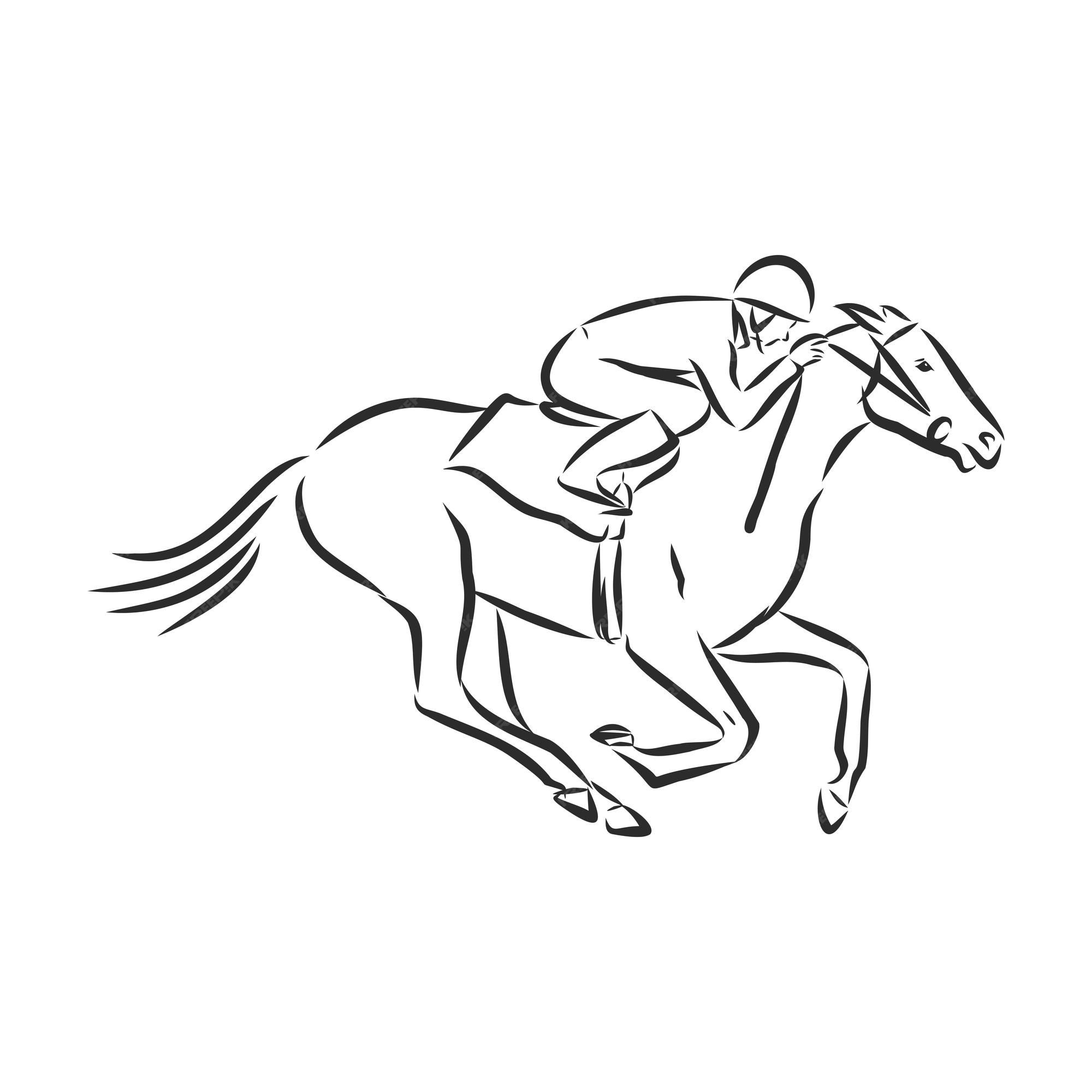 única linha contínua desenho jovem jóquei a cavalo. cavalo de corrida com  jóquei. campeão. passeios a cavalo. esporte equestre. jóquei montando cavalo  pulando. uma linha desenhar ilustração em vetor design gráfico 23657493