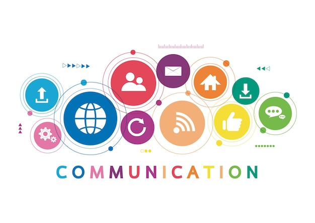 Vetor ilustração em vetor de um conceito de comunicação a palavra comunicação com bolhas de fala de diálogo colorido
