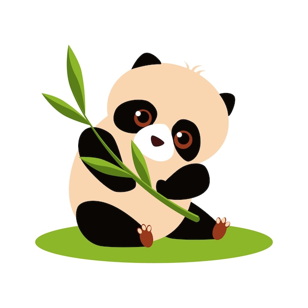 Ilustração em vetor de um pequeno panda fofo comendo galho de bambu. design plano