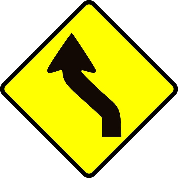 Vetor ilustração em vetor de um sinal de alerta para curva na estrada amarelo e preto desenho de sinal de cuidado
