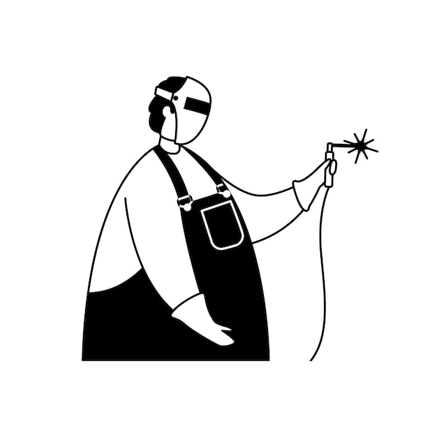 Vetor ilustração em vetor de um soldador em uma máscara e avental profissão contorno
