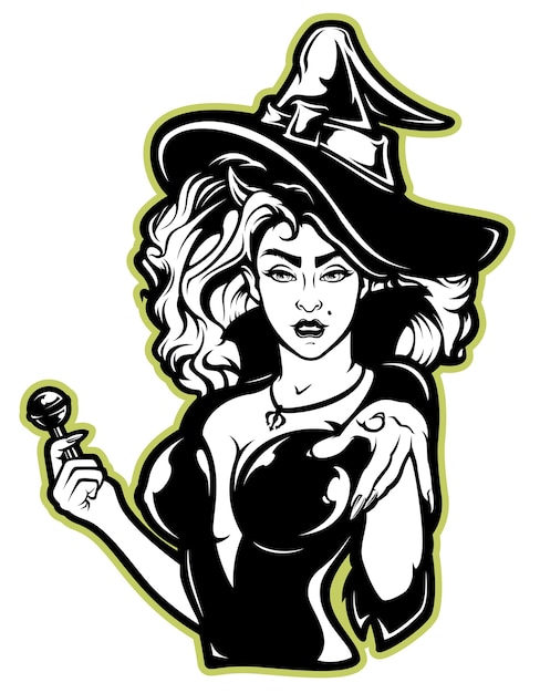 Ilustração em vetor de uma bruxa para o halloween em branco