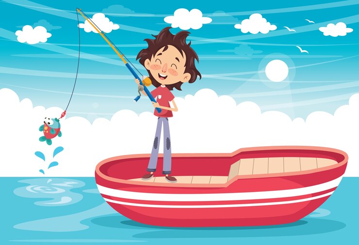 Vetor ilustração em vetor de uma criança pesca