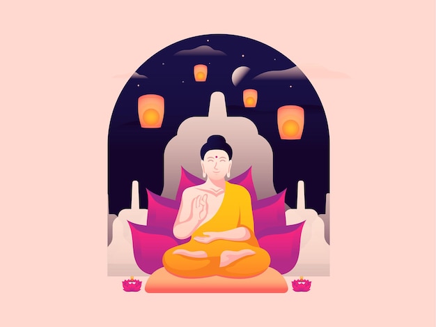 Vetor ilustração em vetor de uma estátua de buda em comemoração ao dia de vesak