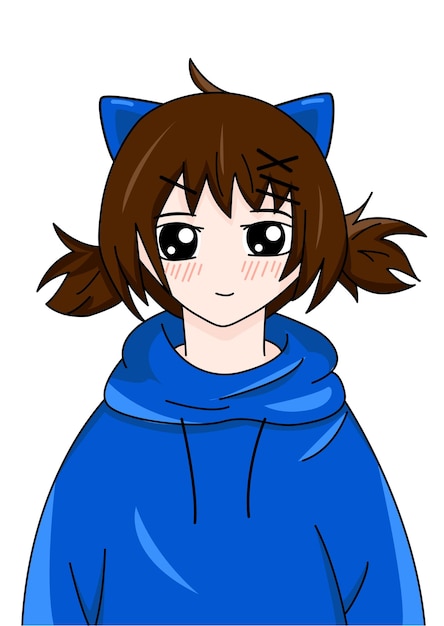 Vetor ilustração em vetor de uma linda garota. linda garota com orelhas de gato em um moletom azul. personagem de anime