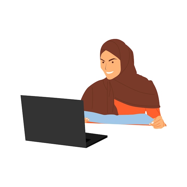 Ilustração em vetor de uma mulher hijab trabalhando em um escritório