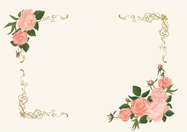 Vetor ilustração em vetor de uma rosa e peônias em estilo chique gasto em uma moldura. a base para um convite de casamento ou cartão postal. horizontal