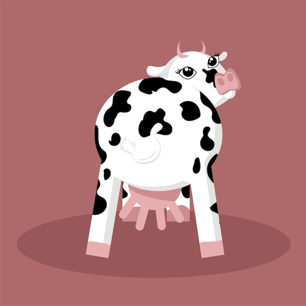 Vetor ilustração em vetor de vaca estilo desenho animado isolada no fundo vista traseira de vaca bonita em estilo simples