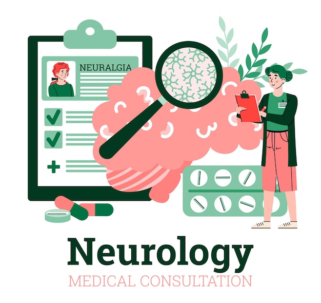 Ilustração em vetor desenho animado banner para consulta médica em neurologia