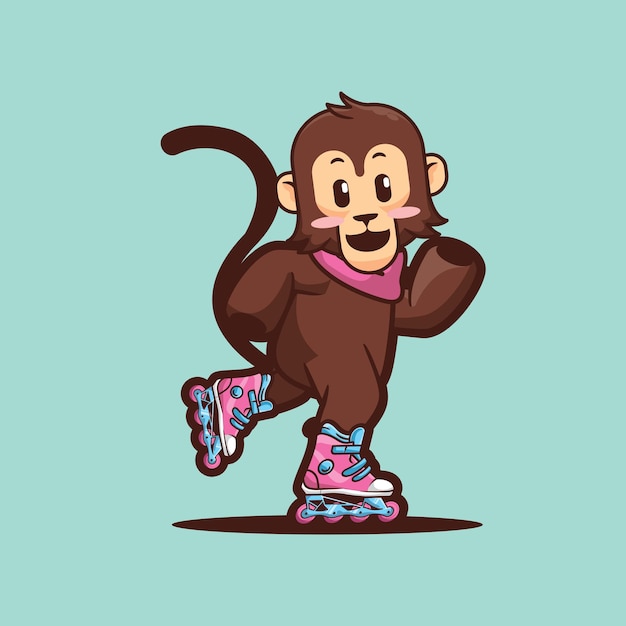 Vetor ilustração em vetor desenho animado bonito macaco brincando de patins