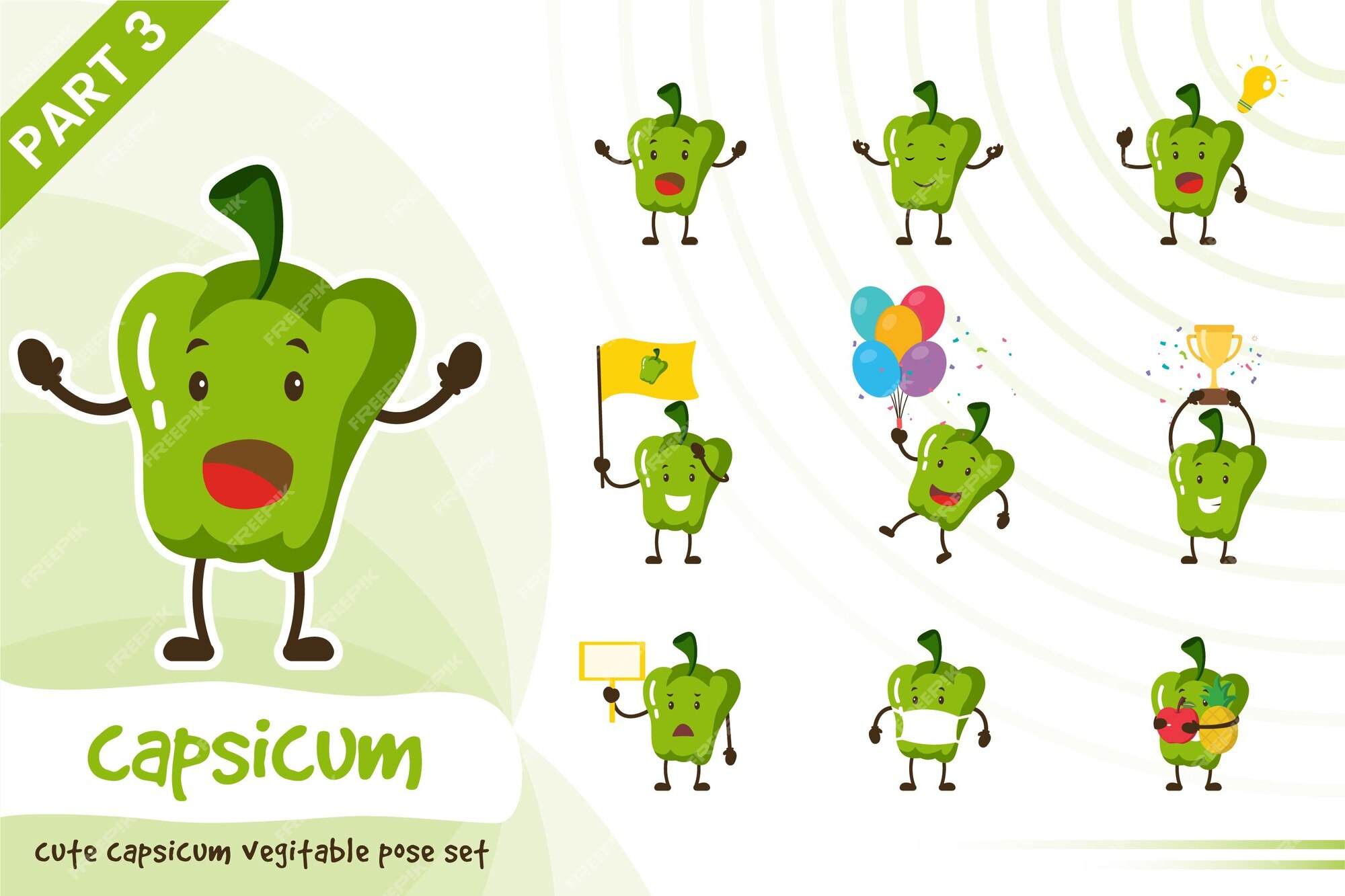 Ilustração em vetor desenho animado de capsicum vegetable set