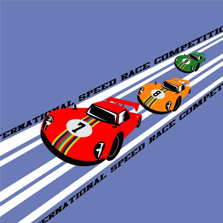 Vetor ilustração em vetor desenho animado de design de batalha de velocidade de carro