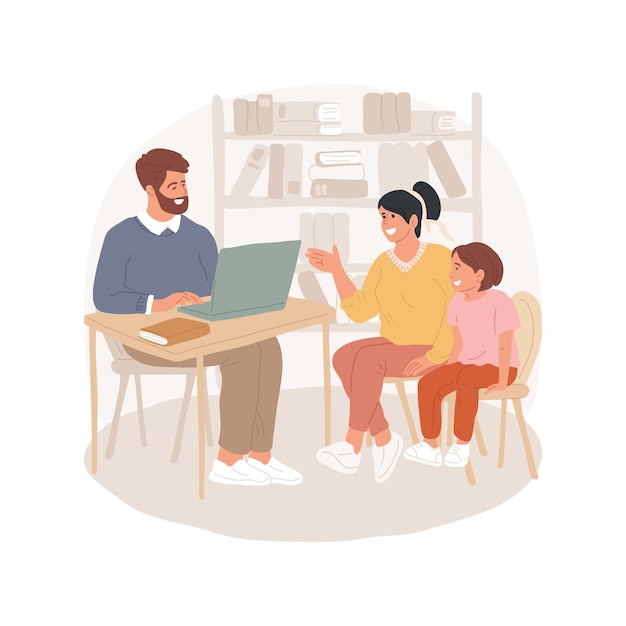Ilustração em vetor desenho animado isolada de entrevista de pais e professores