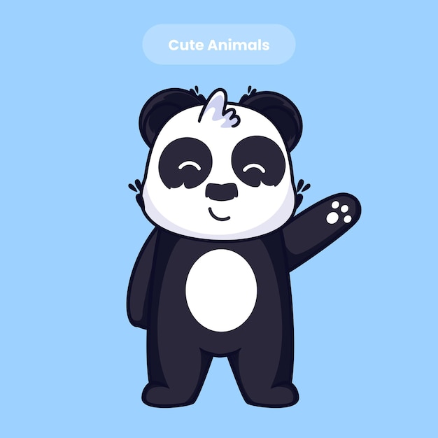 Ilustração em vetor desenho animado panda fofo dizendo olá