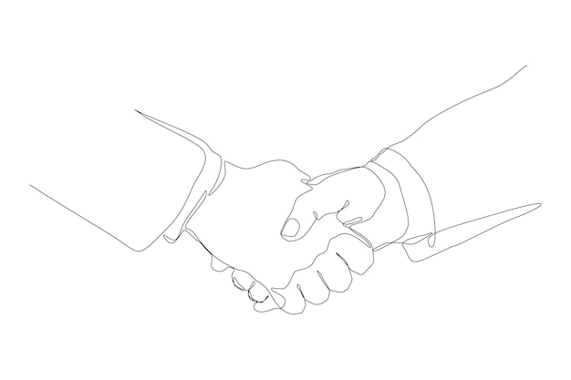 Vetor ilustração em vetor desenho contínuo de uma linha de aperto de mão de homem de negócios em fundo branco