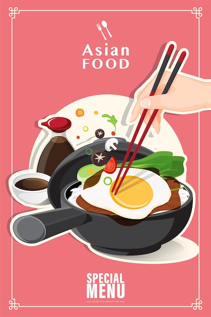 Ilustração em vetor design banner comida asiática isolada