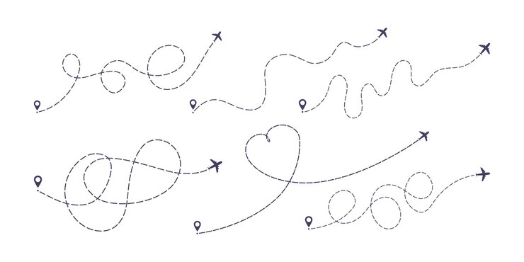 Vetor ilustração em vetor design de estilo plano de caminho de linha tracejada de avião