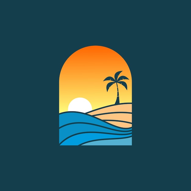 Ilustração em vetor design de logotipo de bela paisagem de praia