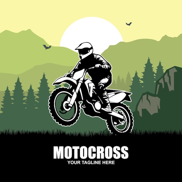 Vetor ilustração em vetor design de logotipo de crachá de piloto de motocross