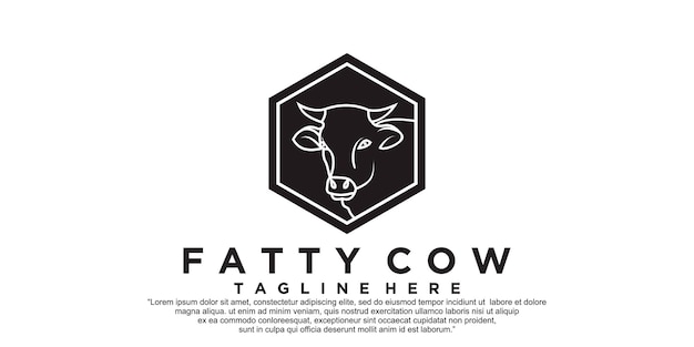 Ilustração em vetor design de logotipo de ícone de vaca gorda vetor premium