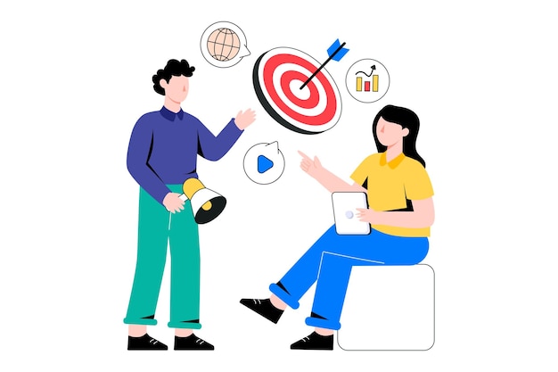 Ilustração em vetor Design plano de equipe de marketing. Ilustração em estoque