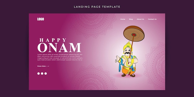 Vetor ilustração em vetor do modelo de banner da página de destino do site happy onam