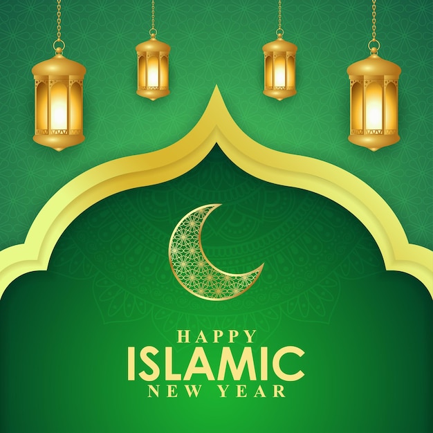 Ilustração em vetor do modelo de maquete de feed de história de mídia social de feliz ano novo islâmico