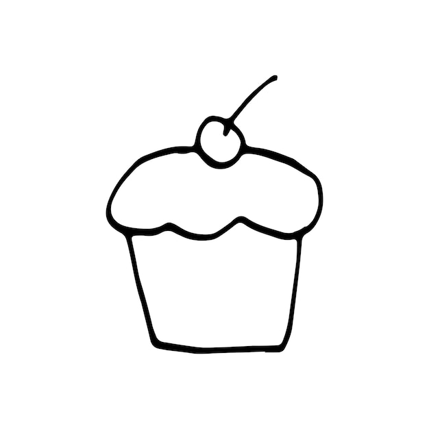 Ilustração em vetor doodle muffin de bolinho desenhado a mão no estilo escandinavo fofo