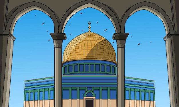 Vetor ilustração em vetor dos desenhos animados da mesquita palestina de jerusalém alaqsa