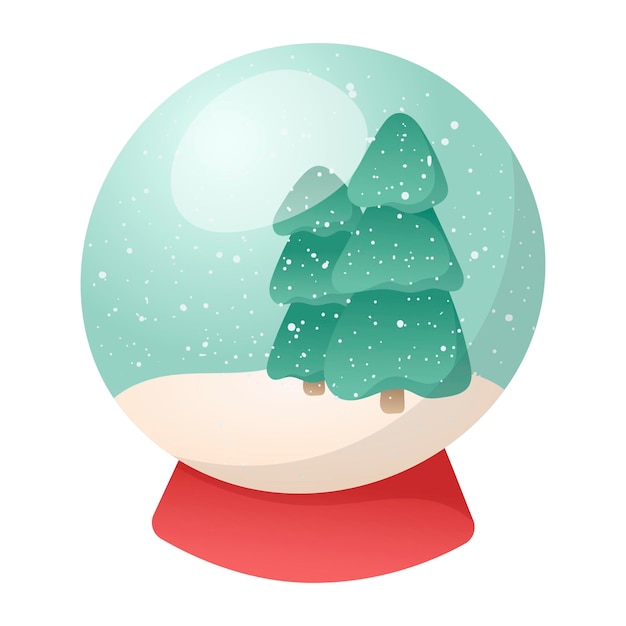 Vetor ilustração em vetor dos desenhos animados de um brinquedo de natal tradicional ou lembrança, bola de vidro com neve e árvores de natal dentro.