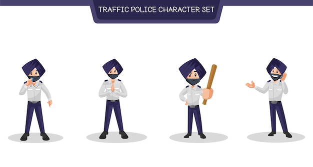 Ilustração em vetor dos desenhos animados do conjunto de caracteres da polícia de trânsito