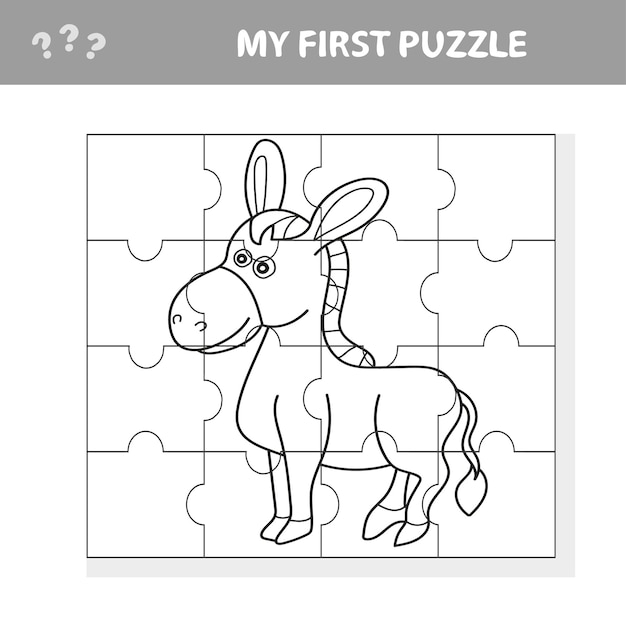 Ilustração em vetor dos desenhos animados do jogo de quebra-cabeça educacional para crianças pré-escolares com animal engraçado donkey farm - meu primeiro quebra-cabeça e livro para colorir