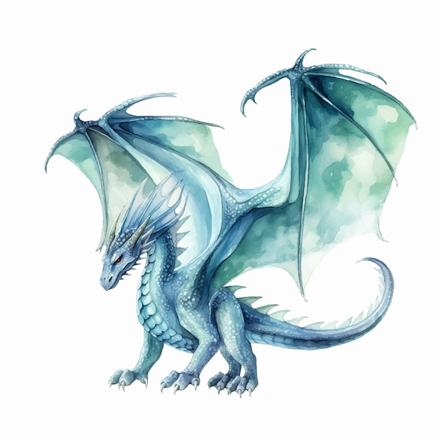 Ilustração em vetor dragão azul verde asas grandes