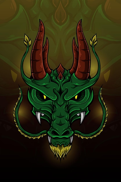Ilustração em vetor dragão de chifre duplo