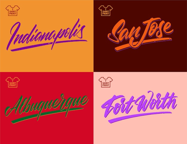 ilustração em vetor escova letras de cidades americanas indianapolis san jose fort worth