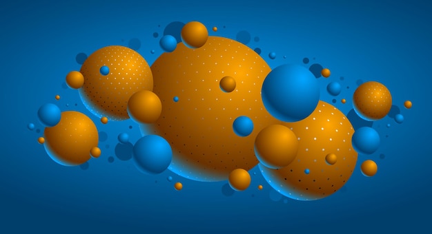 Ilustração em vetor esferas pontilhadas coloridas, fundo abstrato com belas bolas com pontos, arte conceitual de design de globos 3d.