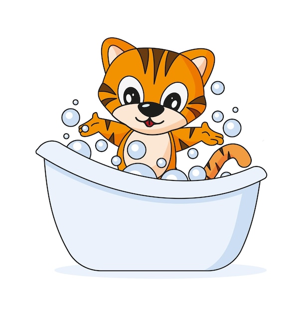 Ilustração em vetor estilo cartoon alegre tigre bath in tub eps 10