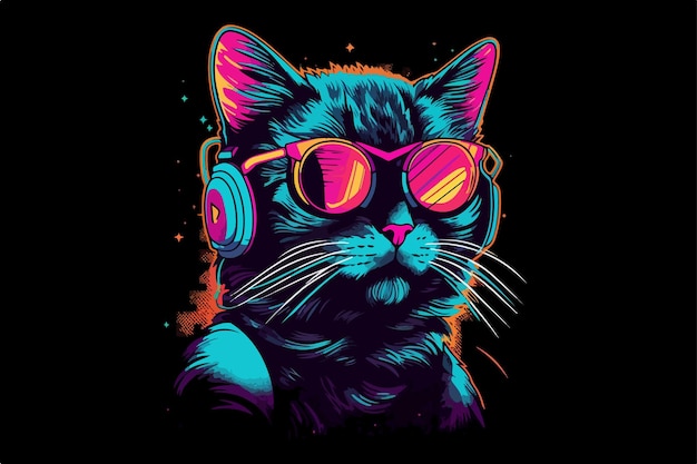 Ilustração em vetor estilo Neon Cat dos anos 80