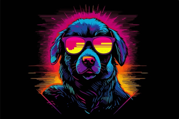 Ilustração em vetor estilo Neon Dog dos anos 80